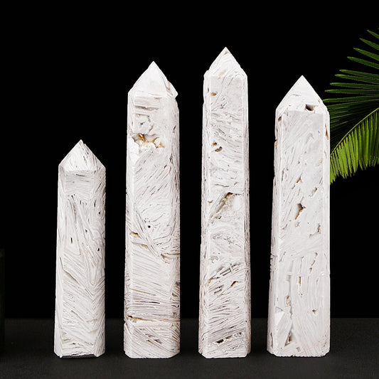 Natural  White Mexican agate single pointed pillar  Heal ing Gemstone Home Decor