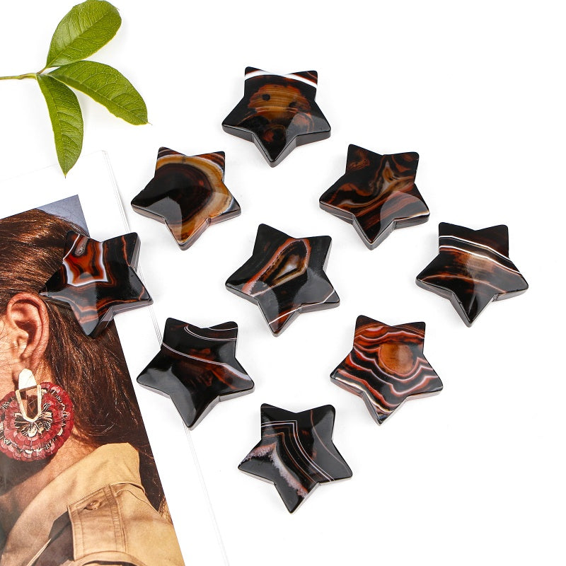Natural Black and red wrapped agate star Heal ing Gemstone Home Decor