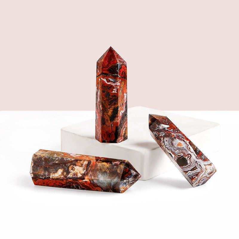 Natural Red Mexican agate single pointed pillar Heal ing Gemstone Home Decor