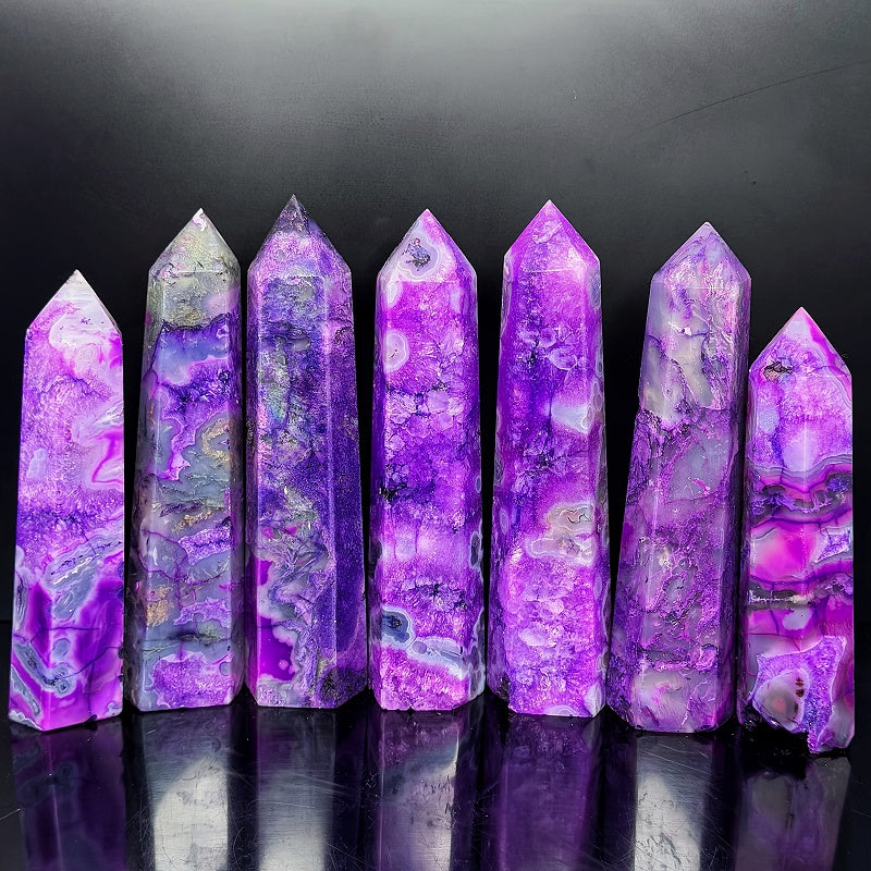 Natural Purple water grass agate single pointed large column  Heal ing Gemstone Home Decor