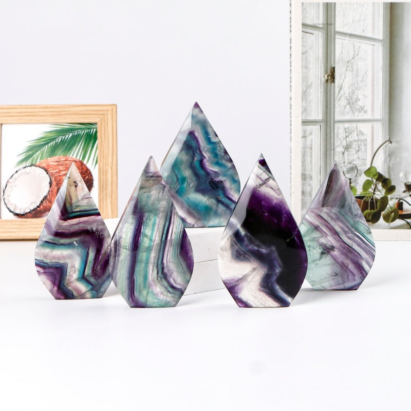 Natural Feather fluorite ornament Heal ing Gemstone Home Decor