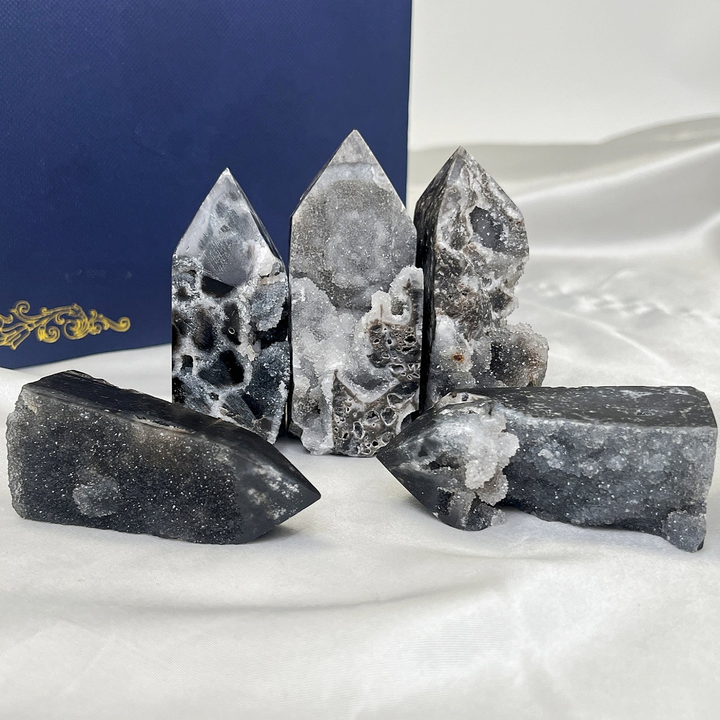 Natural Black Flash Zinc Pillar Heal ing Gemstone Home Decor