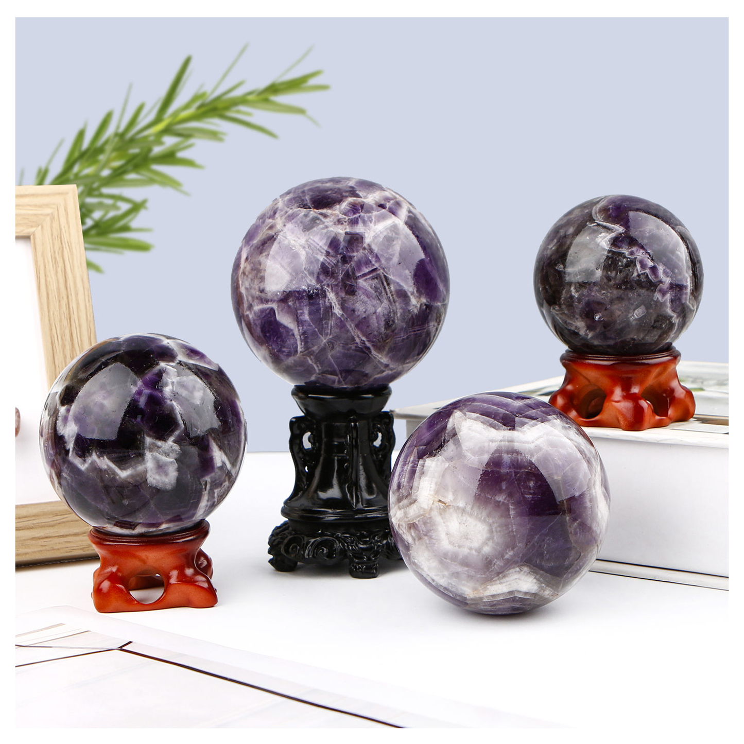 Natural Dream Amethyst Crystal Sphere Healing Energy Ball Meditation Home Decor Gift