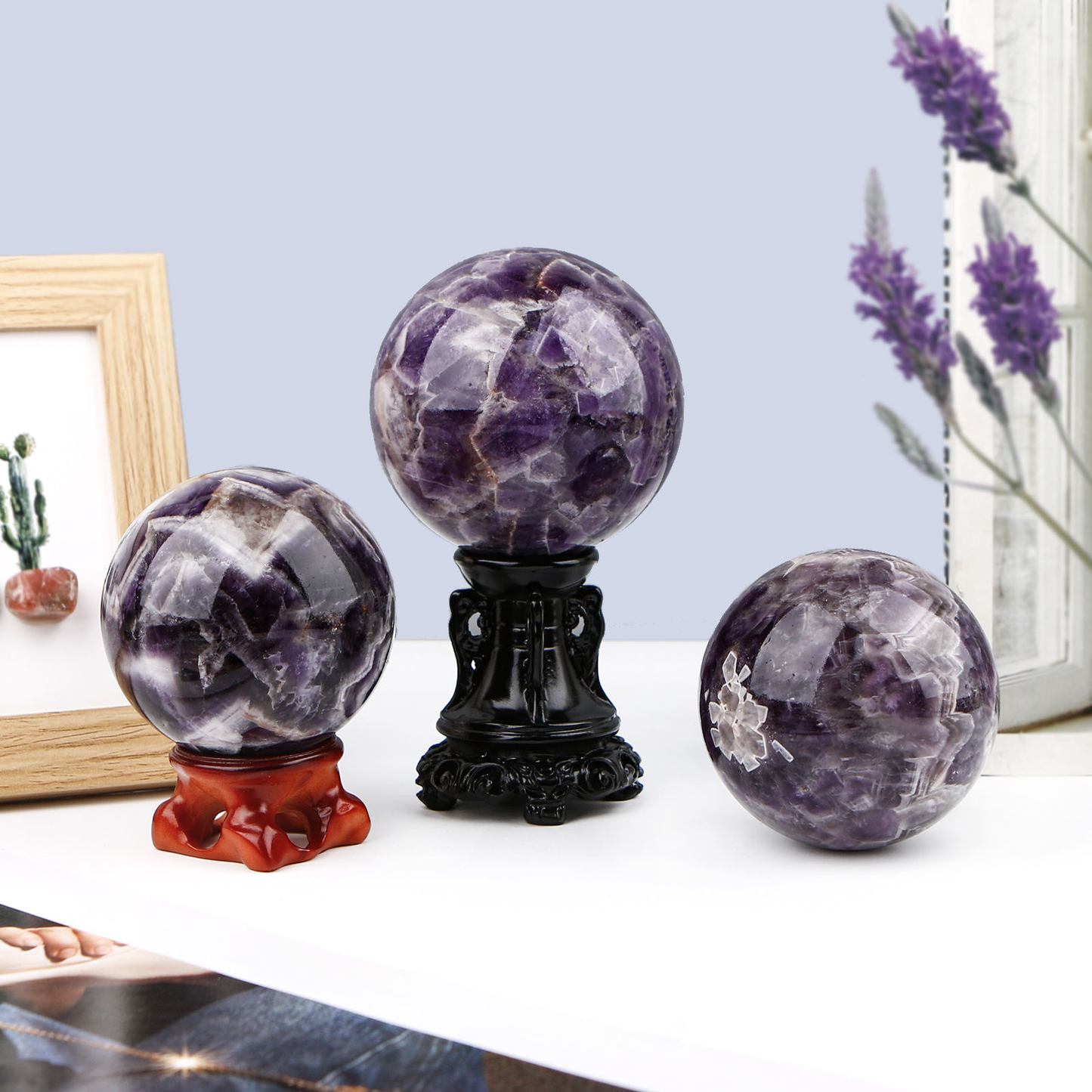 Natural Dream Amethyst Crystal Sphere Healing Energy Ball Meditation Home Decor Gift