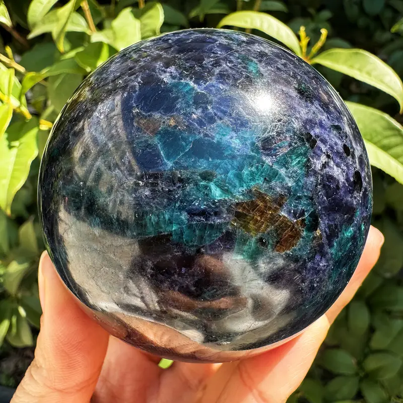 Natural Cordierite Apatite Symbiosis Crystal Sphere Healing Energy Meditation Home Decor Gift