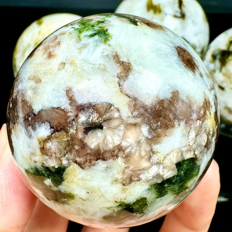 Natural Moonstone Green Tourmaline Sphere Healing Energy Ball Meditation Home Decor Gift