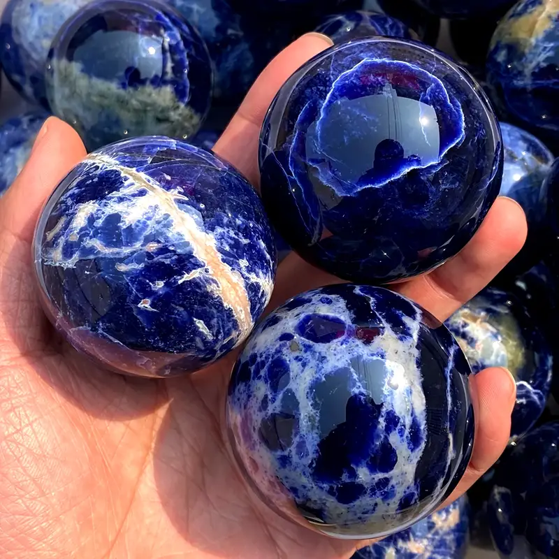 Natural Blue Sodalite Sphere Healing Energy Ball Meditation Home Decor Gift