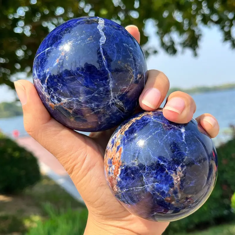 Natural Blue Sodalite Sphere Healing Energy Ball Meditation Home Decor Gift