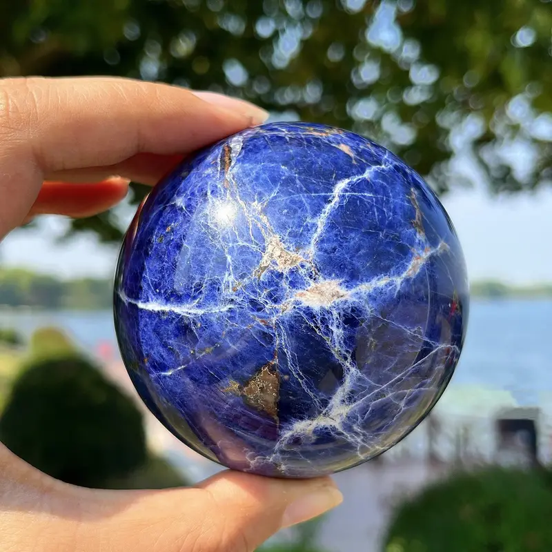 Natural Blue Sodalite Sphere Healing Energy Ball Meditation Home Decor Gift