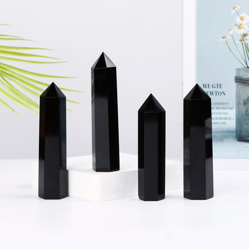 Natural Obsidian single pointed pillar Heal ing Gemstone Home Decor