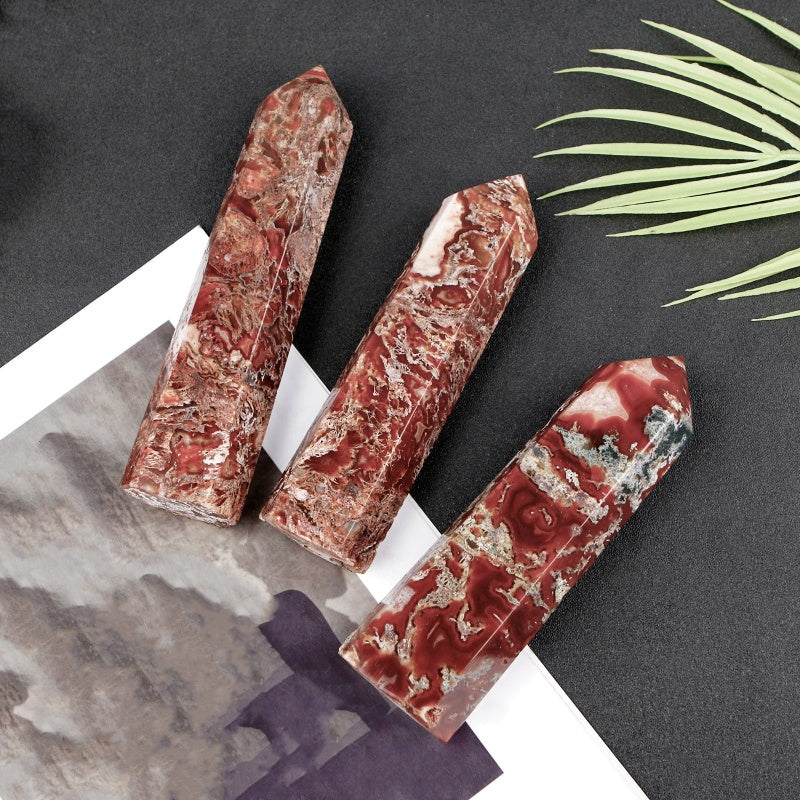 Natural Red water grass agate single pointed column Heal ing Gemstone Home Decor