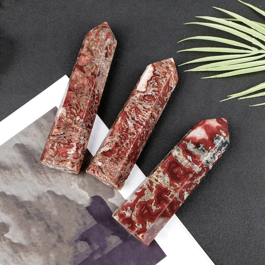 Natural Red water grass agate single pointed column Heal ing Gemstone Home Decor