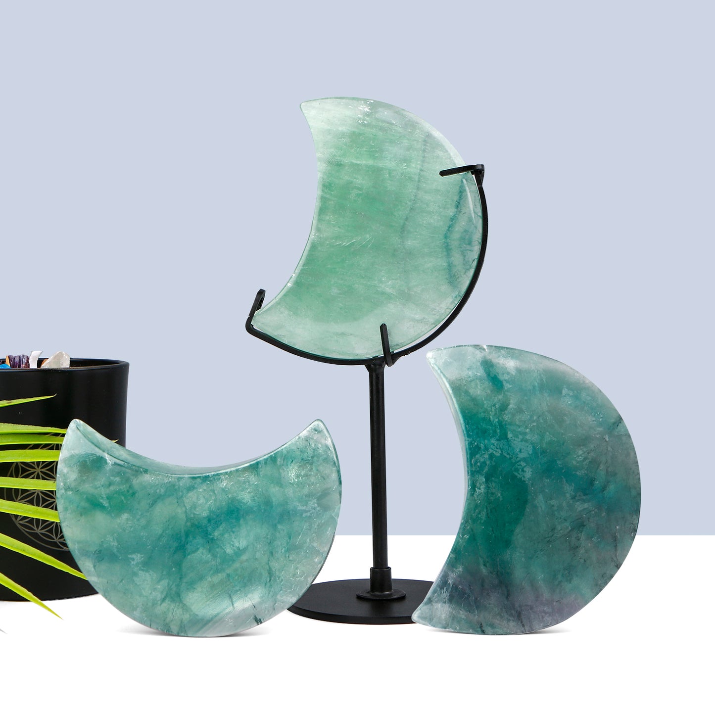 Natural Green fluorite carving moon Heal ing Gemstone Home Decor