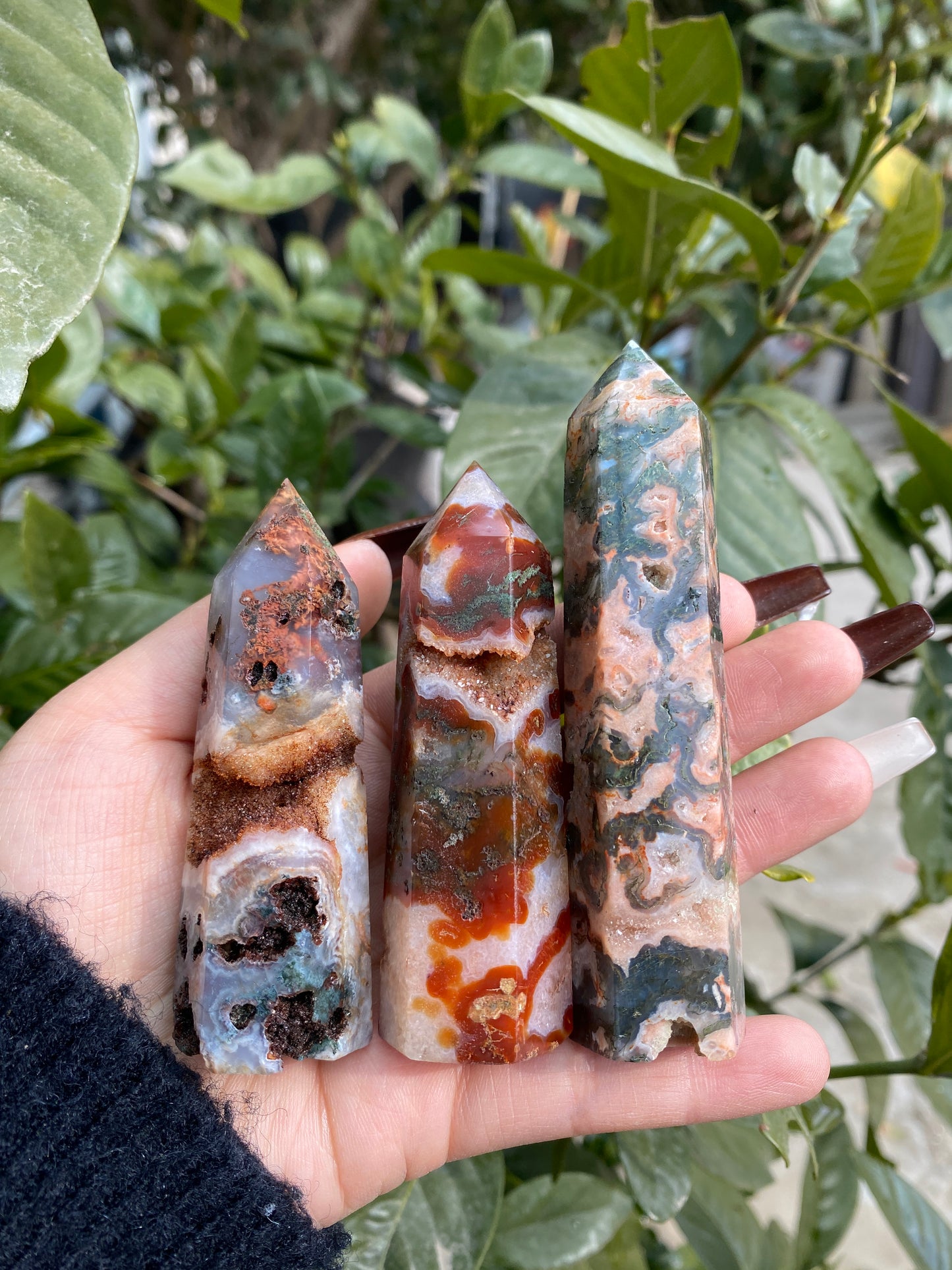 rosy-red moss agate tower