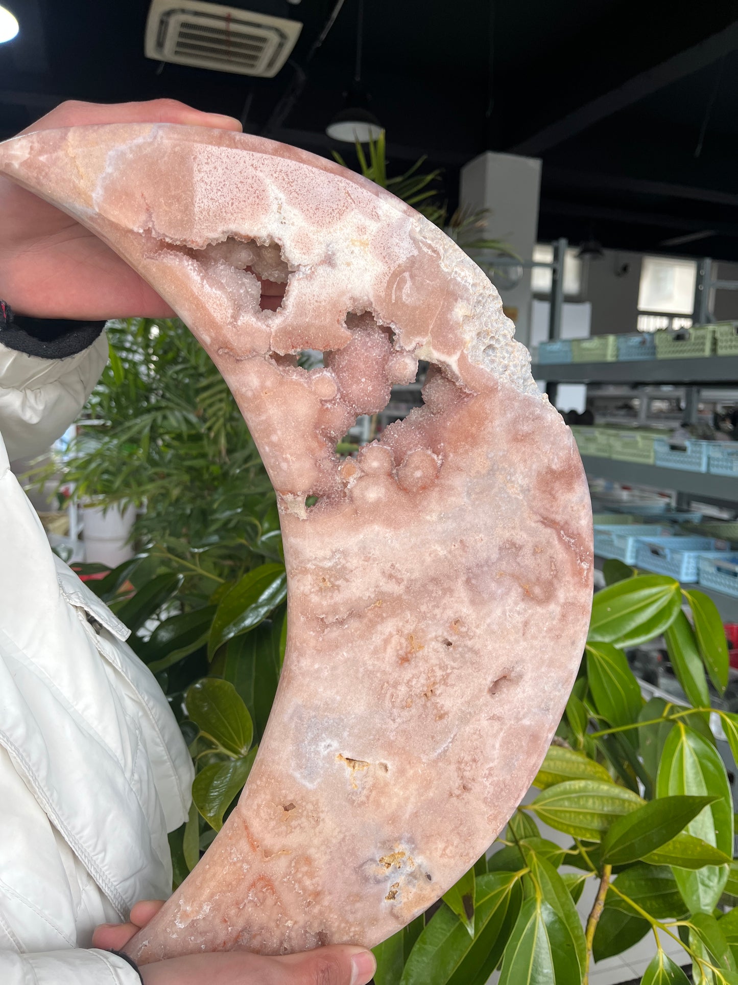 Rosy-pink flower agate big moon