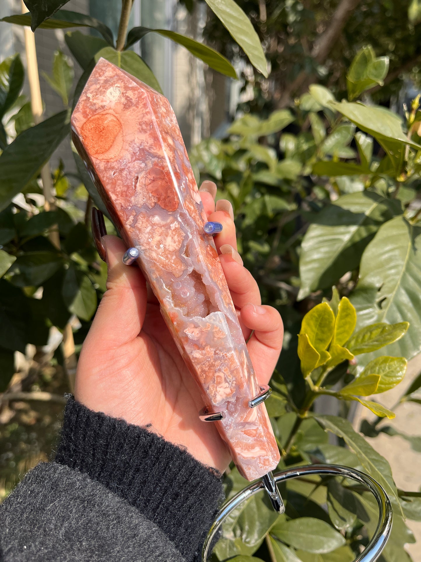 pink flower agate wands