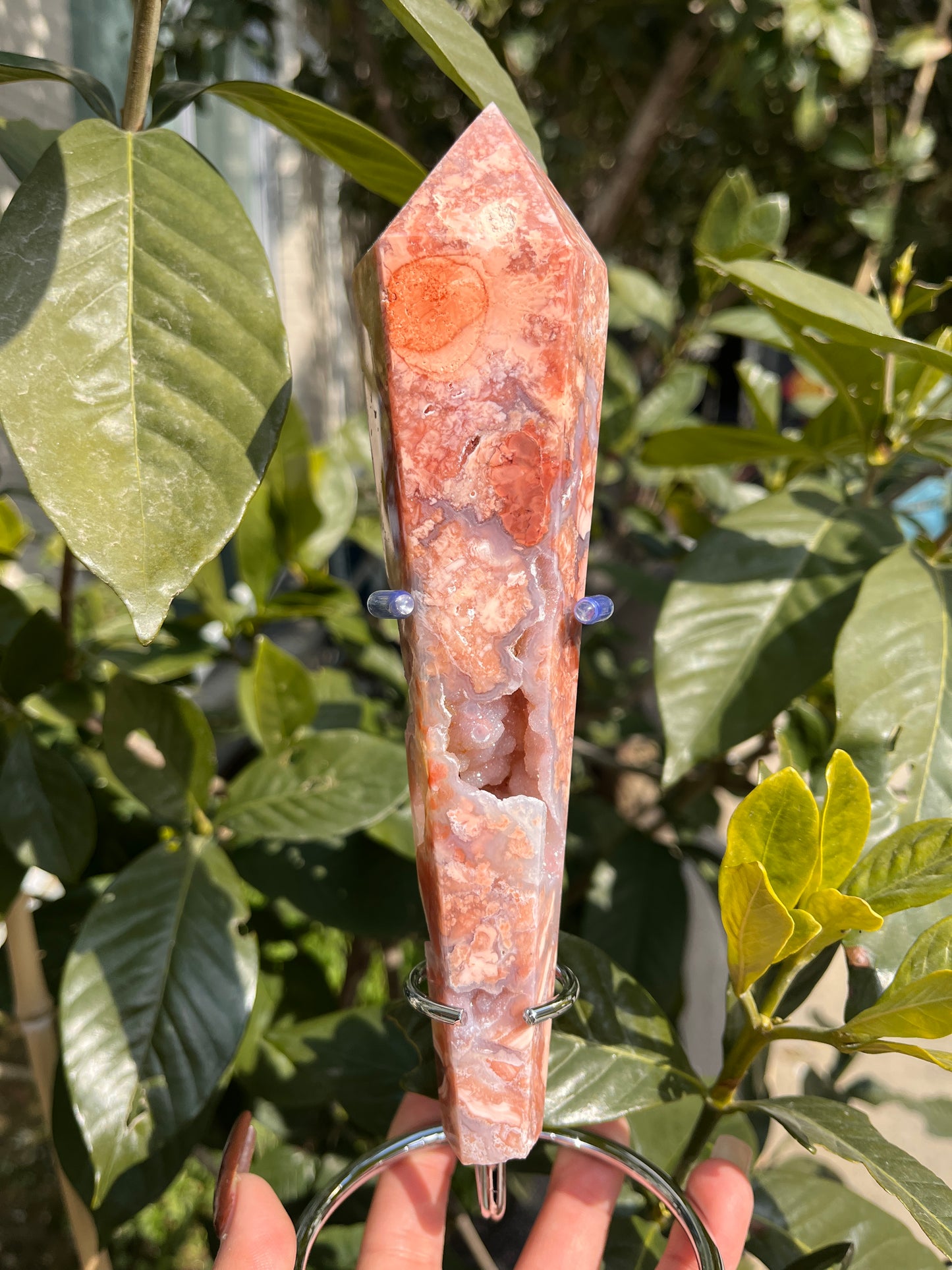pink flower agate wands