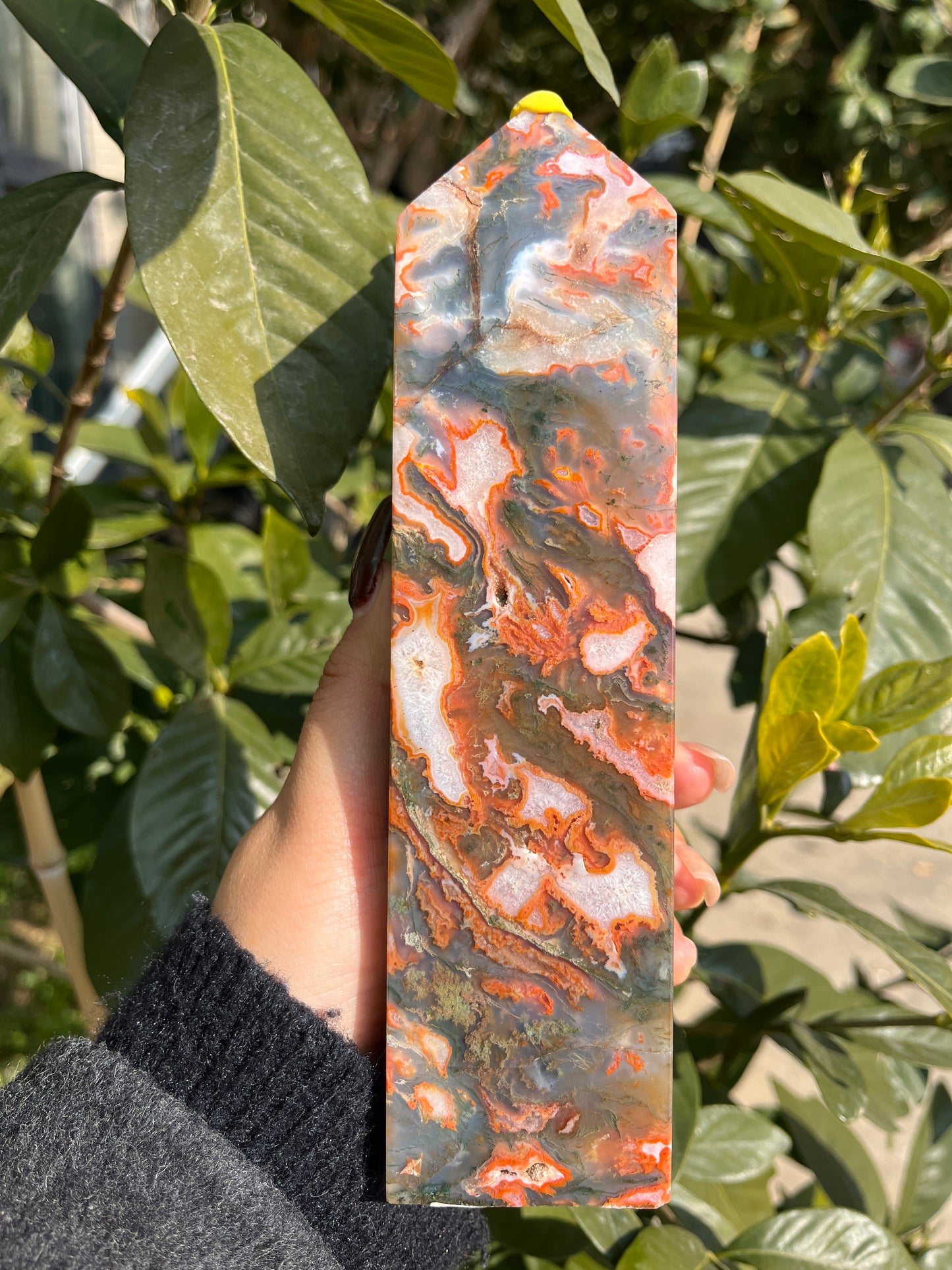 red moss agate tower