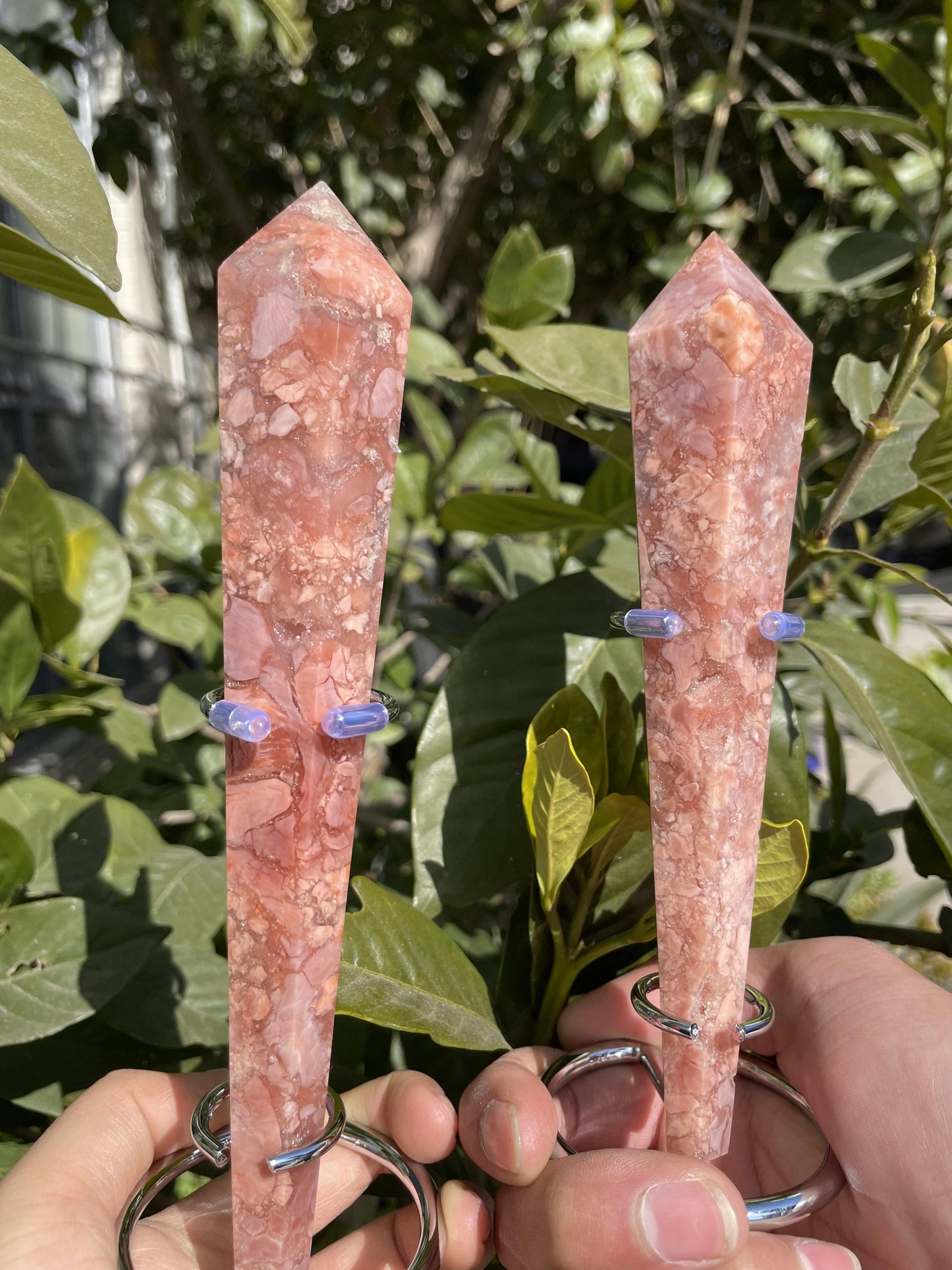 pink flower agate wand