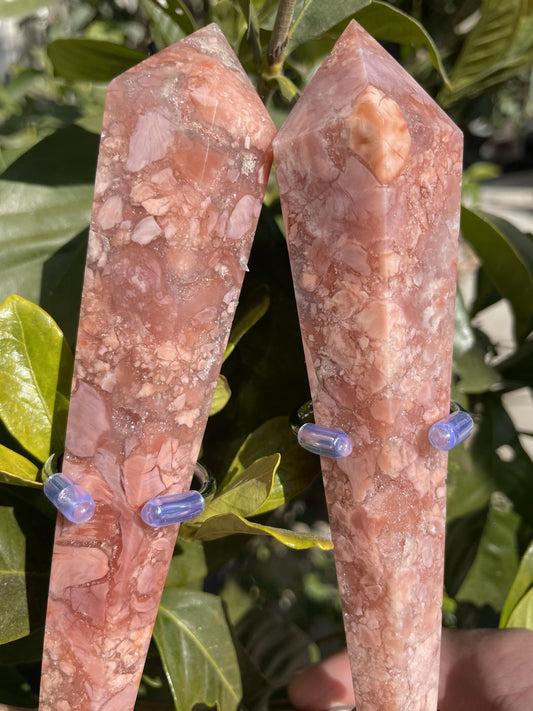 pink flower agate wand