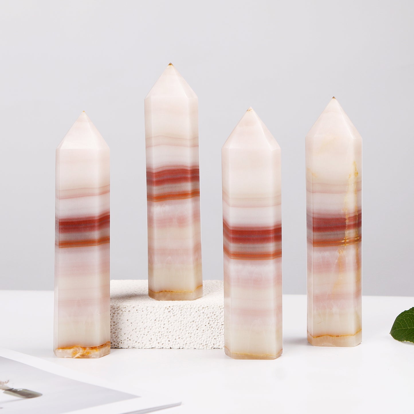 Natural Colorful jade single pointed pillar Heal ing Gemstone Home Decor