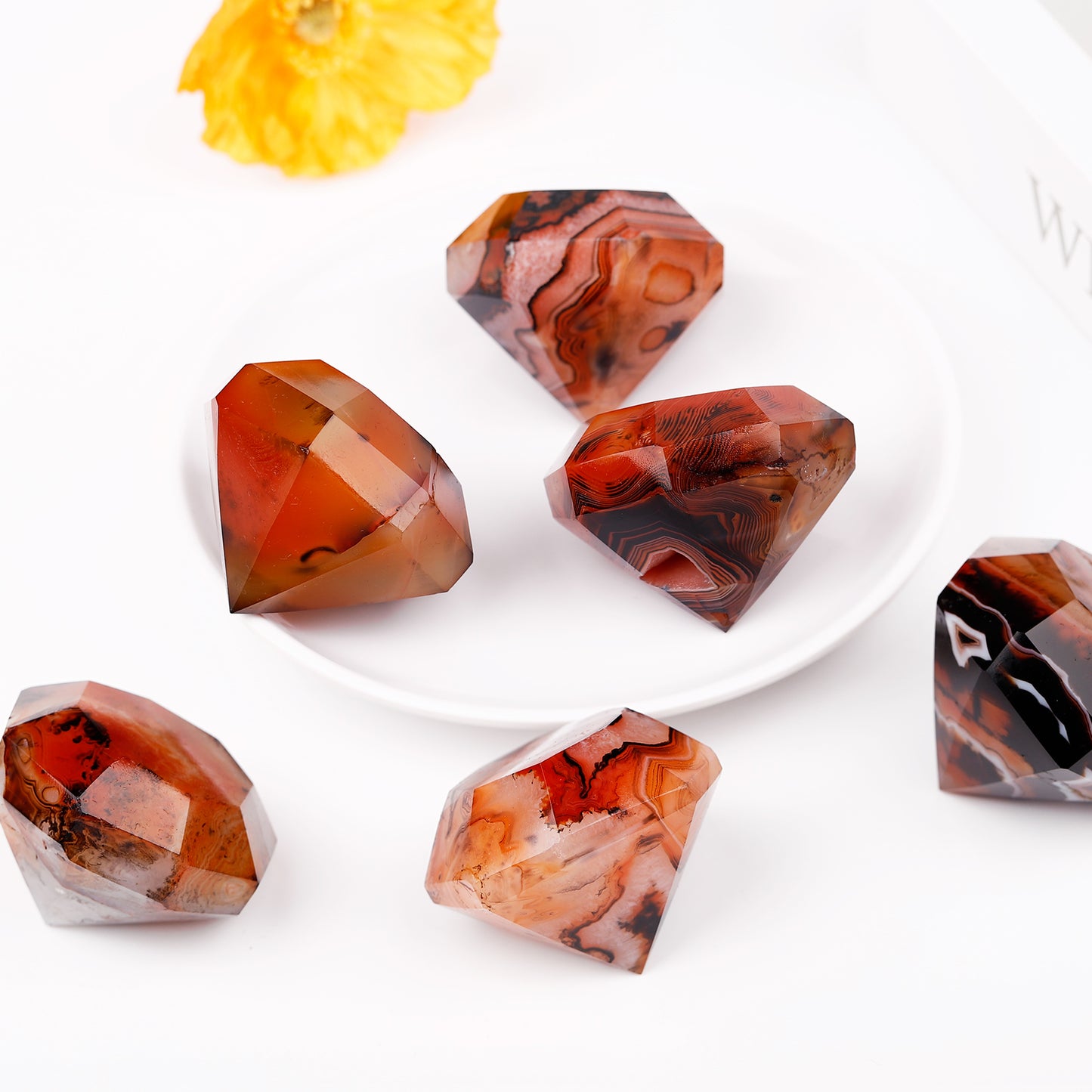 Natural Black and red wrapped agate carved diamonds Heal ing Gemstone Home Decor