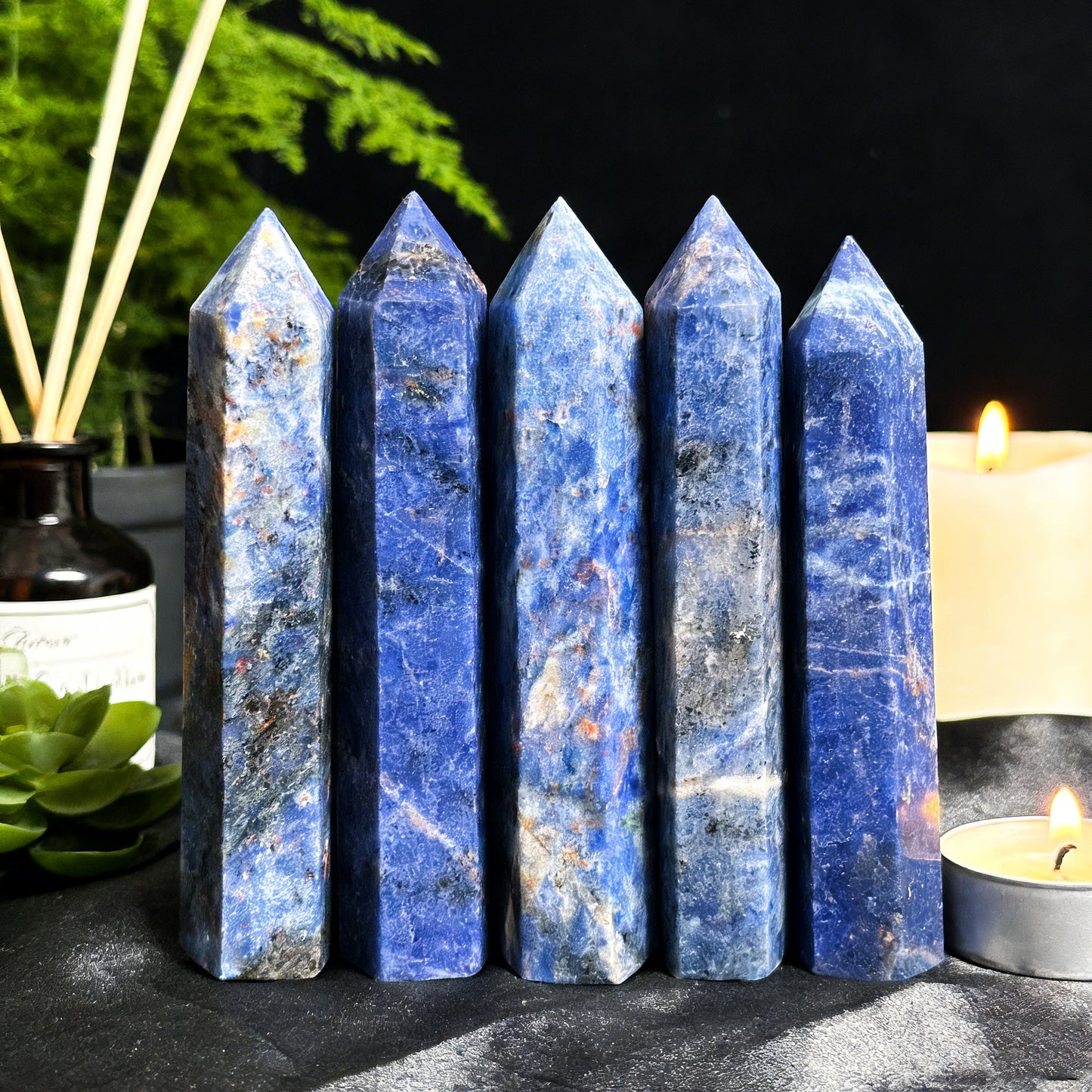 Natural Blue patterned stone single pointed column Heal ing Gemstone Home Decor