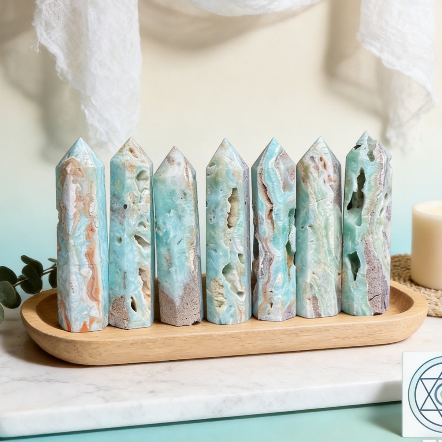 Natural Blue heterogeneous single pointed column Heal ing Gemstone Home Decor