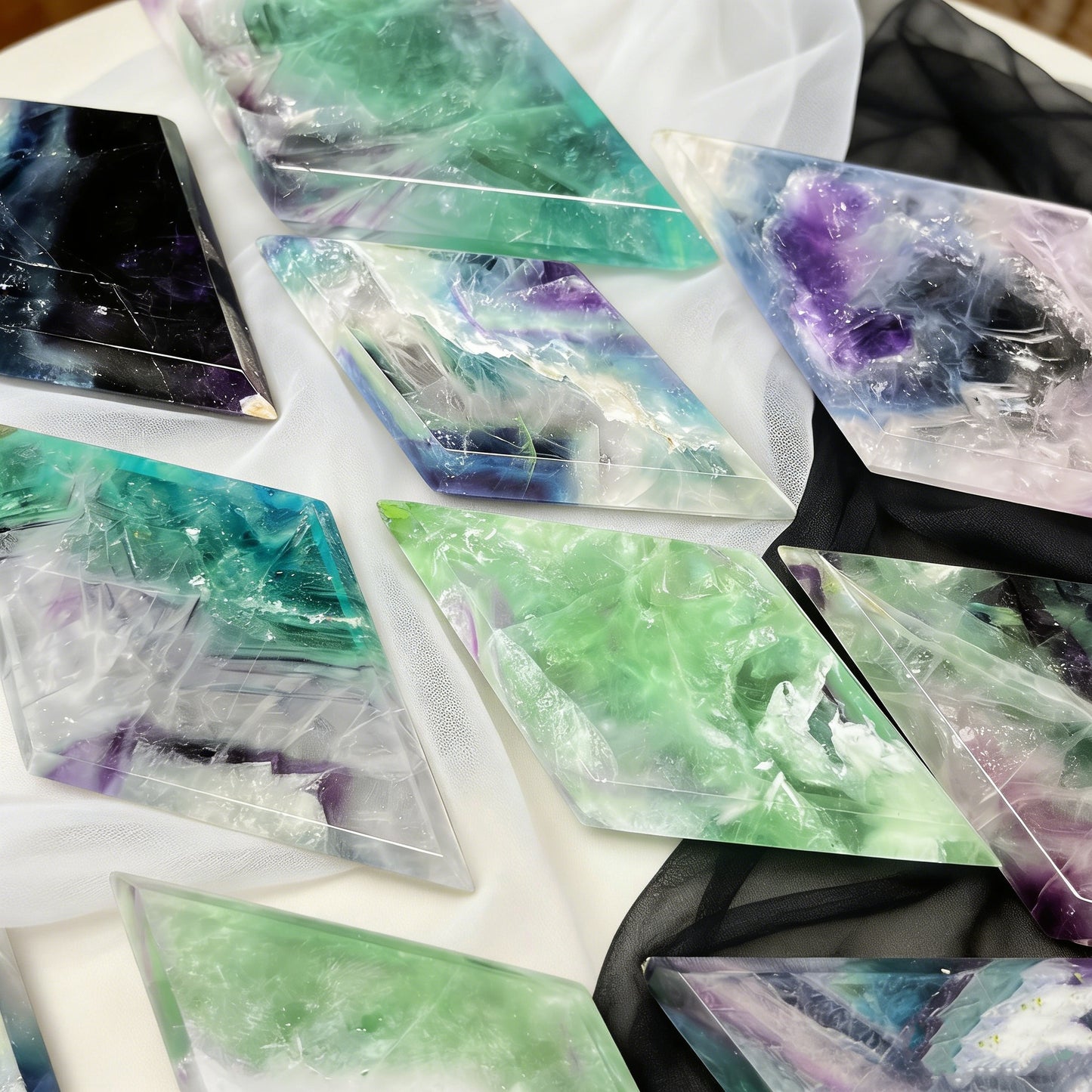 Natural Snowflake fluorite diamond shaped flakes Heal ing Gemstone Home Decor