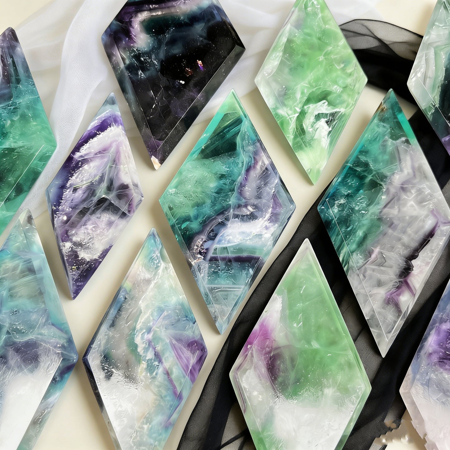 Natural Snowflake fluorite diamond shaped flakes Heal ing Gemstone Home Decor