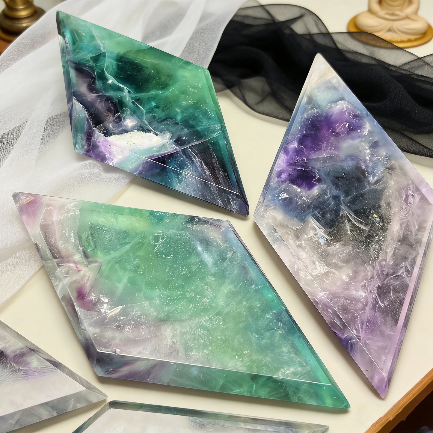Natural Snowflake fluorite diamond shaped flakes Heal ing Gemstone Home Decor