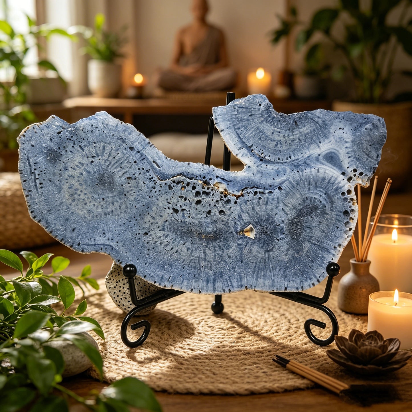 Natural Blue Ocean Stone Flower Shape Sheet Heal ing Gemstone Home Decor