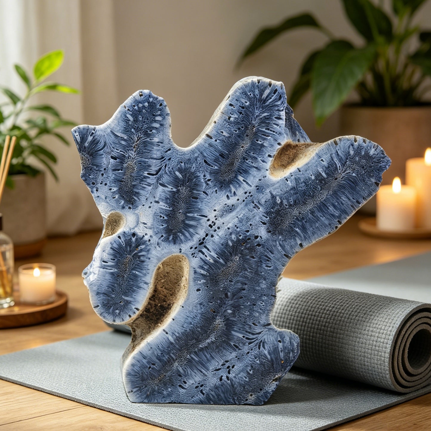Natural Blue Ocean Stone Flower Shape Sheet Heal ing Gemstone Home Decor
