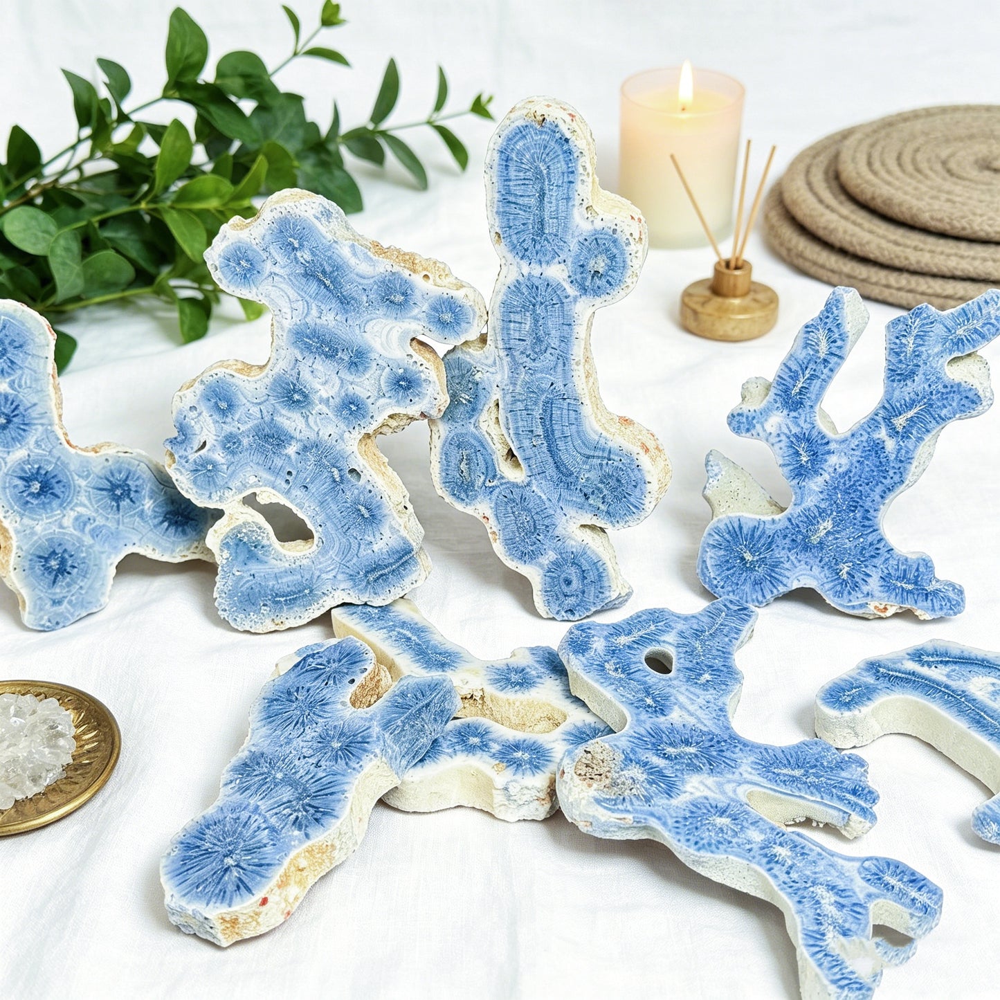 Natural Blue Ocean Stone Flower Shape Sheet Heal ing Gemstone Home Decor