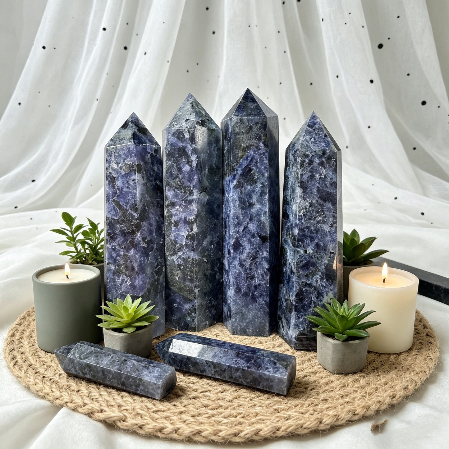 Natural Cordierite single pointed column Heal ing Gemstone Home Decor