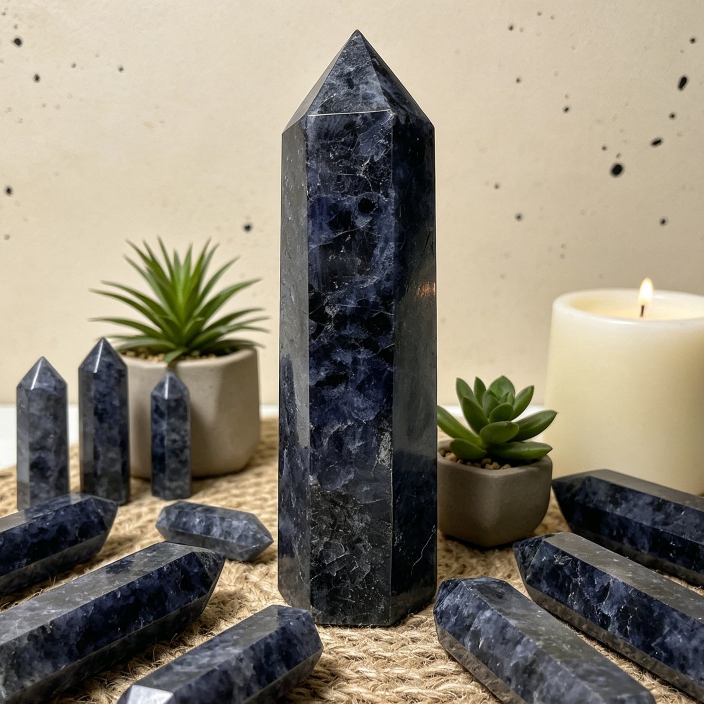 Natural Cordierite single pointed column Heal ing Gemstone Home Decor
