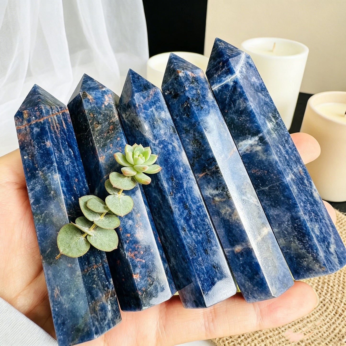 Natural Blue patterned stone single pointed column Heal ing Gemstone Home Decor
