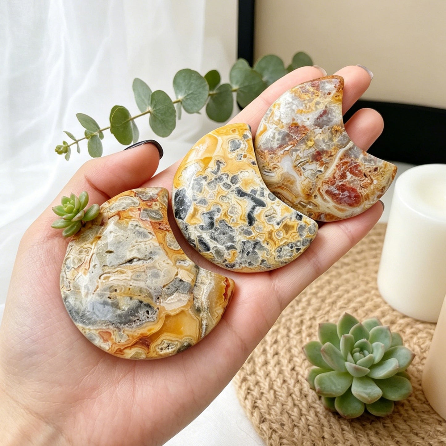 Natural Crazy Agate Moon Heal ing Gemstone Home Decor