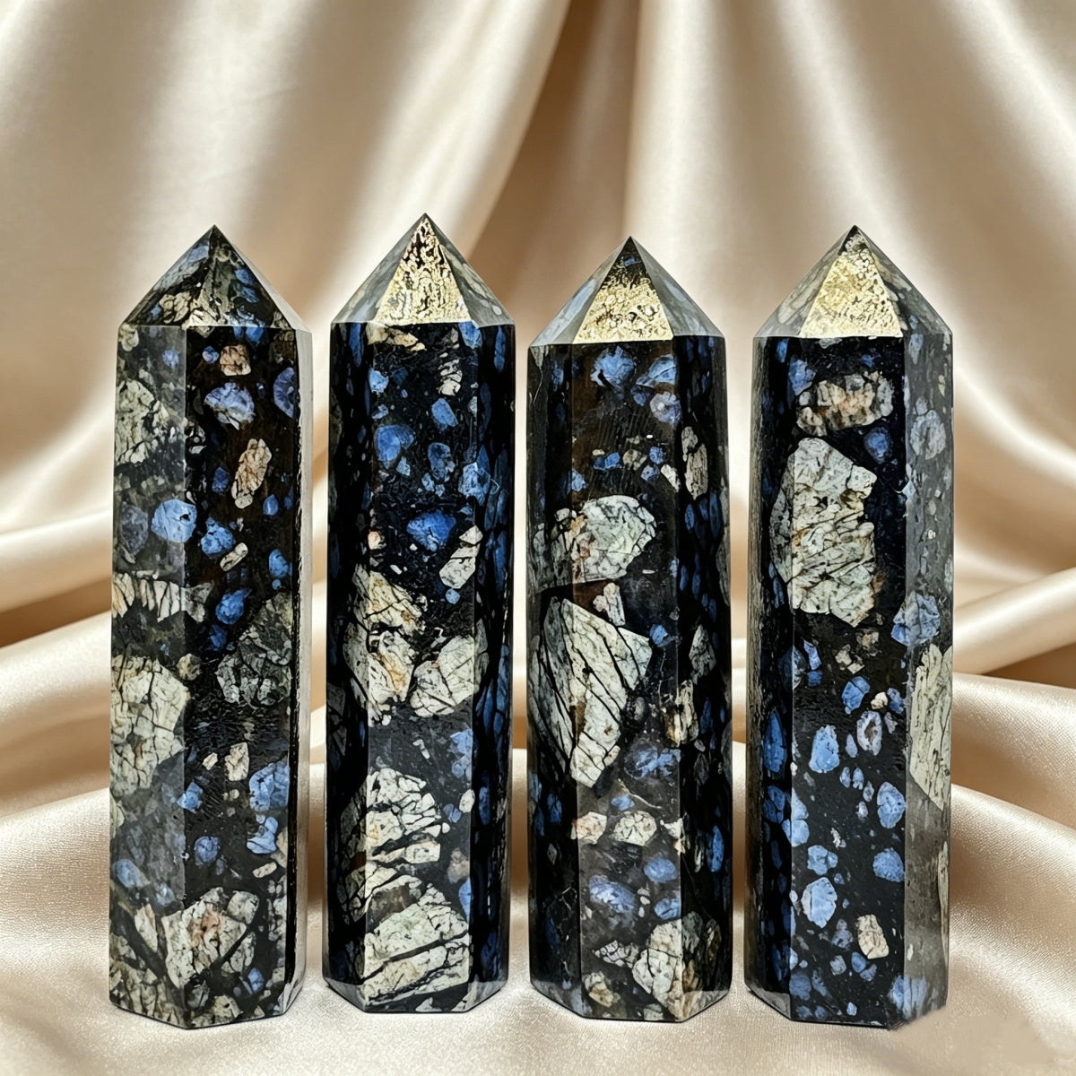 Natural Black and blue flashing single pointed pillar Heal ing Gemstone Home Decor