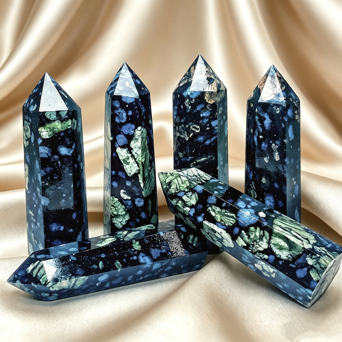 Natural Black and blue flashing single pointed pillar Heal ing Gemstone Home Decor