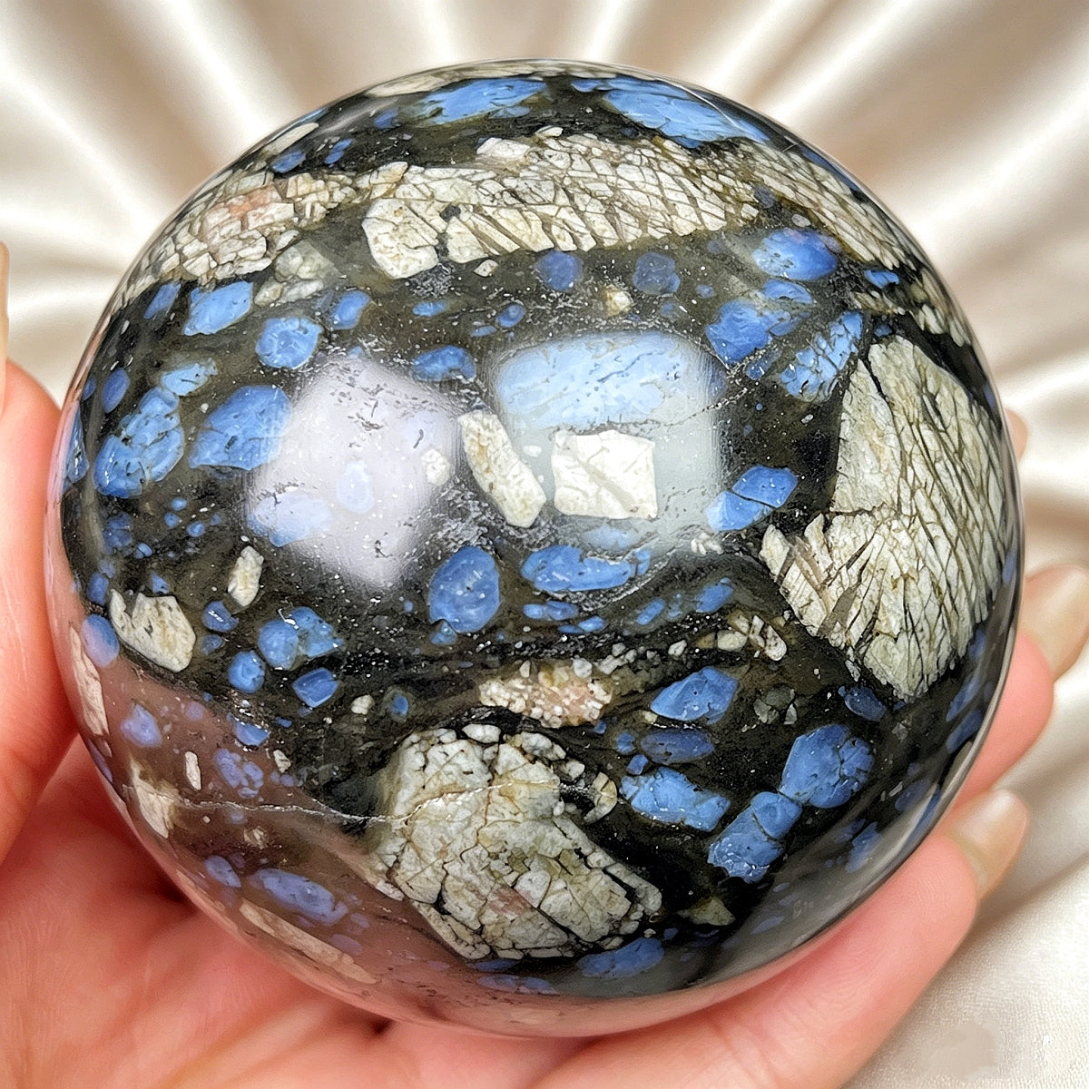 Natural Black and Blue Sparkle Stone Ball Heal ing Gemstone Home Decor