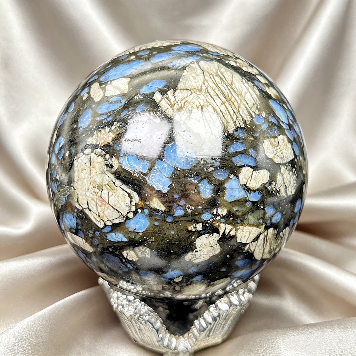 Natural Black and Blue Sparkle Stone Ball Heal ing Gemstone Home Decor