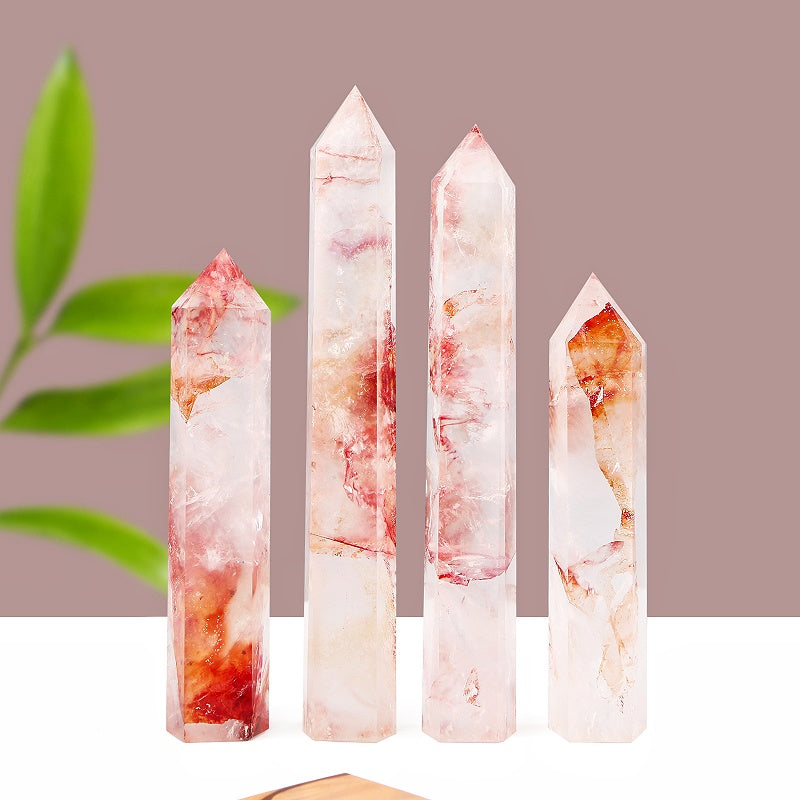 Natural Koi red gum flower single pointed column  Heal ing Gemstone Home Decor