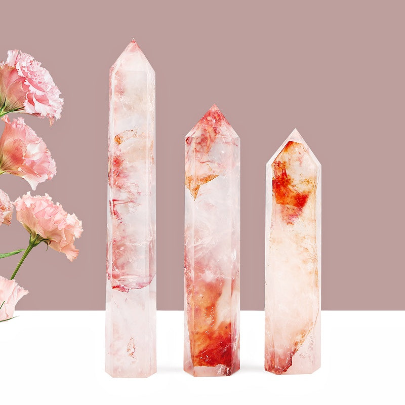 Natural Koi red gum flower single pointed column  Heal ing Gemstone Home Decor