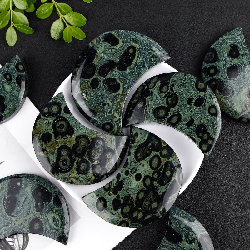 Natural Peacock Eyes Carving Moon Heal ing Gemstone Home Decor