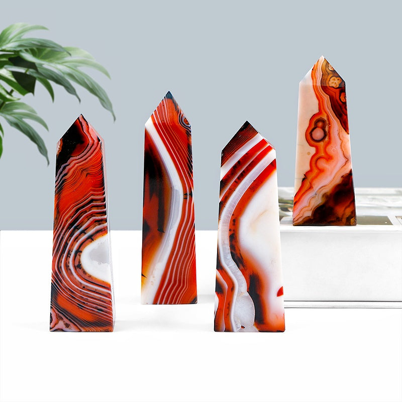 Natural  Black and red wrapped agate pillar Heal ing Gemstone Home Decor