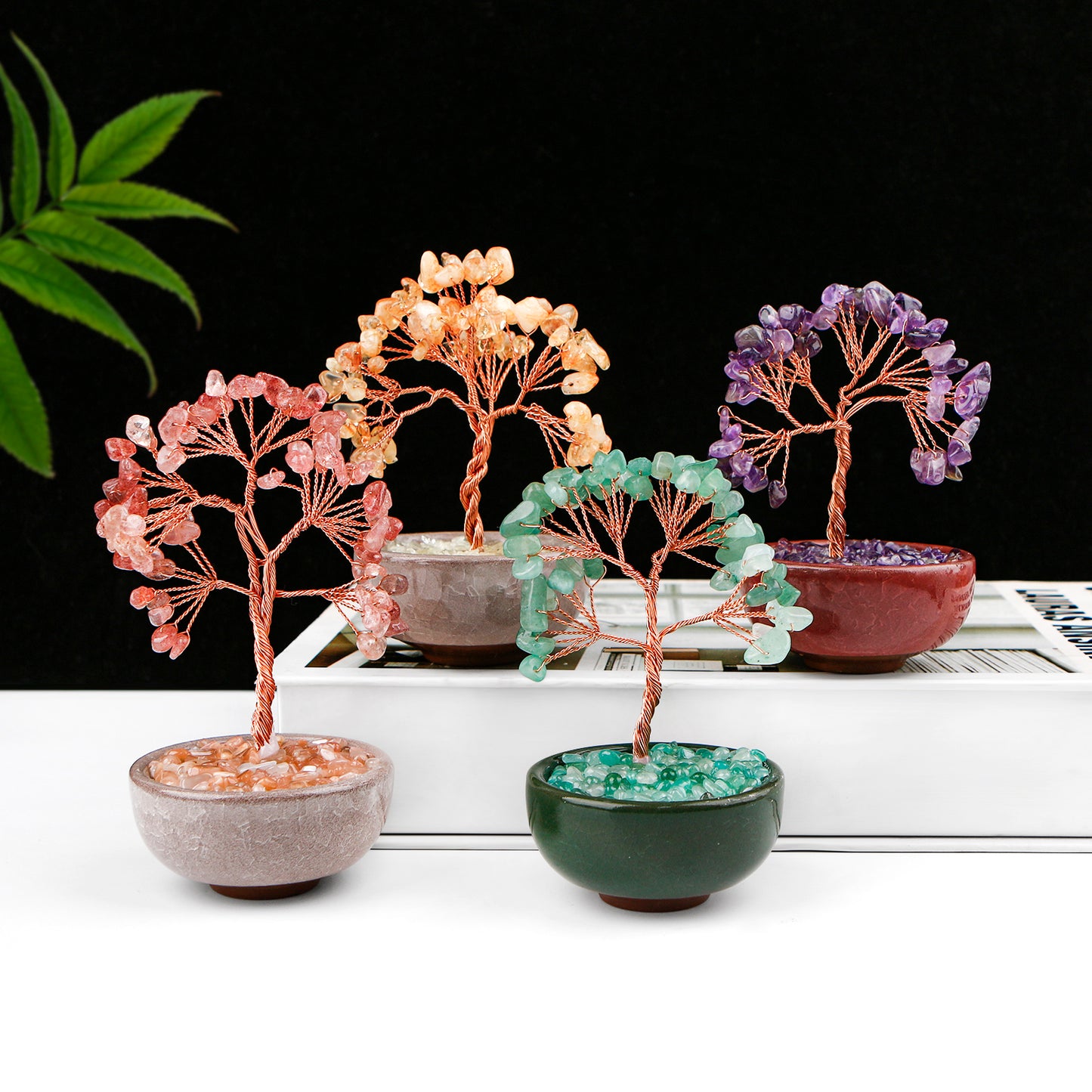 Natural Crystal ornament wealth tree Heal ing Gemstone Home Decor