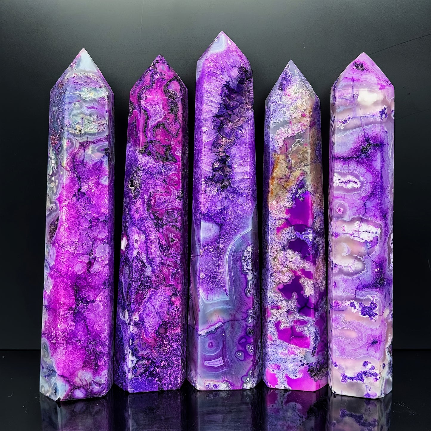 Natural Purple water grass agate single pointed large column  Heal ing Gemstone Home Decor