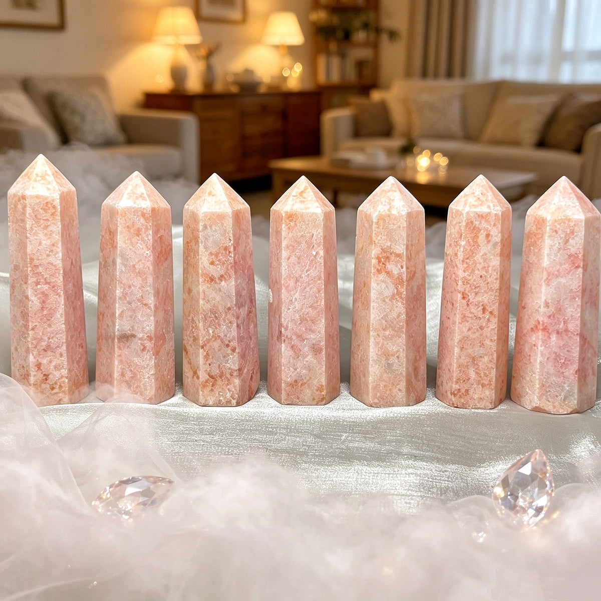Natural Pink rouge stone single pointed column Heal ing Gemstone Home Decor