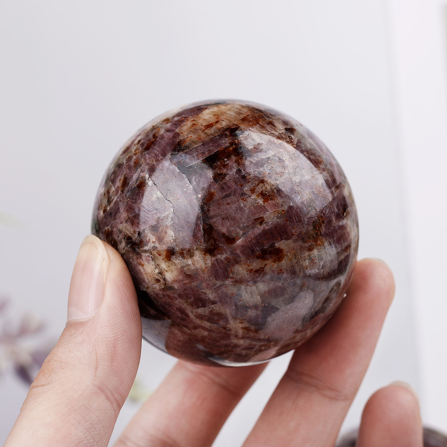 Natural Ruby and Sunstone Sphere Crystal Ball Heal ing Gemstone Home Decor
